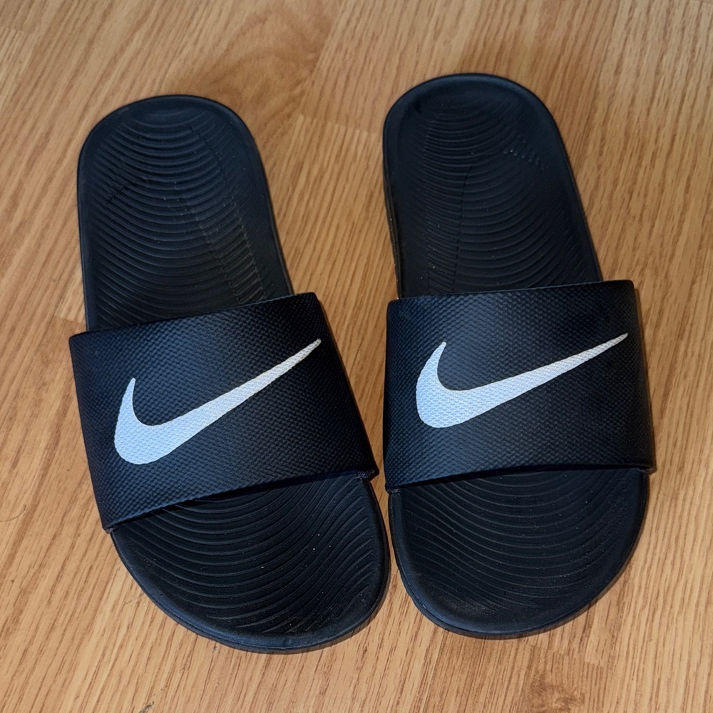 Nike Black Slides with White Logo